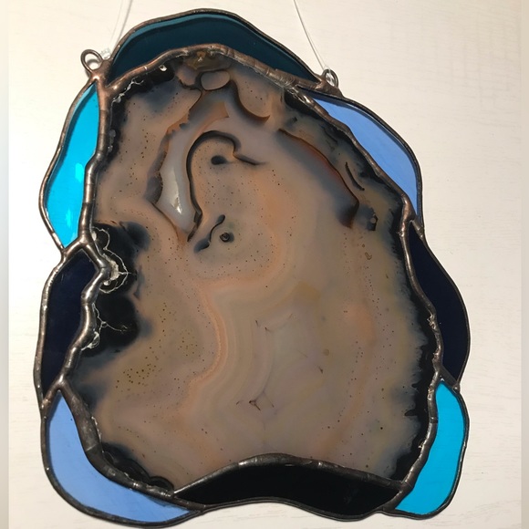 Handcrafted Stained Glass Panel with Agate Geode - Picture 6 of 9